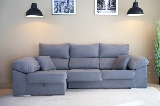 Sofá chaise longue D2 en color grafito en la habitación