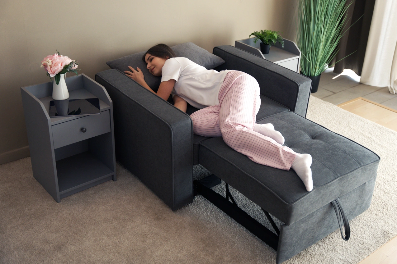 Sofá cama D1 individual desplegable en color gris - 2