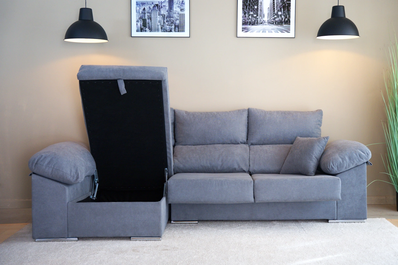 Sofá chaise longue D2 en color grafito en la habitación